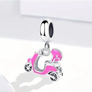 Miniature Pink motorcycle Motor Bike Enamel Silverplated Fashion charm